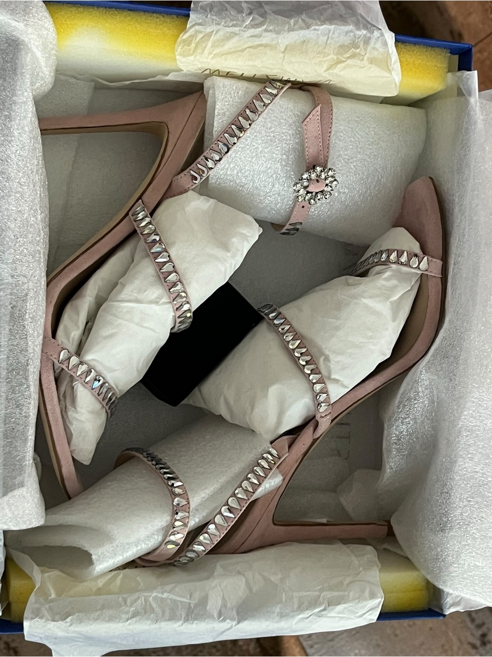 Stuart Weitzman Pink Crystal-Strap Stiletto Sandals ballet size 8.5 NIB - Picture 7 of 7